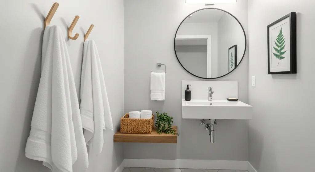 wall hooks small apartment bathroom ideas