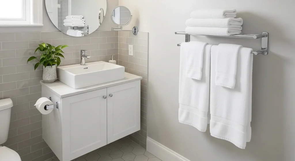 towel rack small apartment bathroom storage ideas