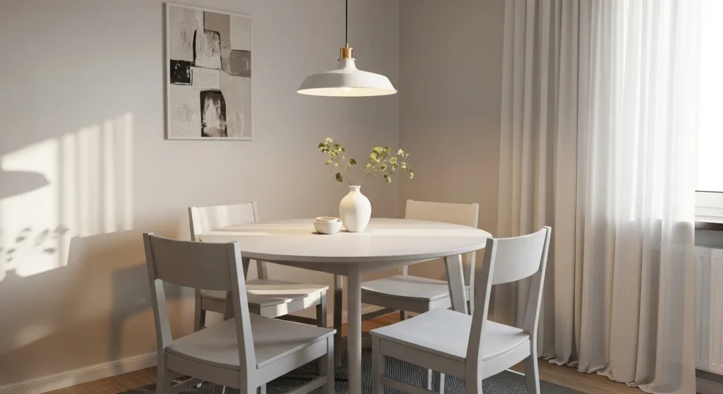 neutral palette small apartment dining area decor ideas
