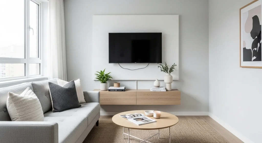 clean TV wall modern small apartment living room ideas