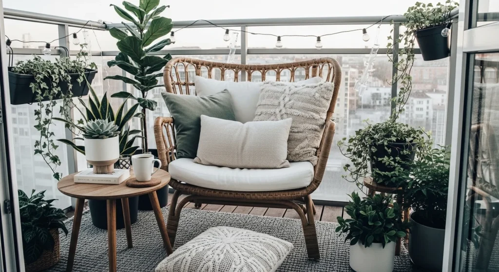 lounge corner small apartment balcony seating ideas