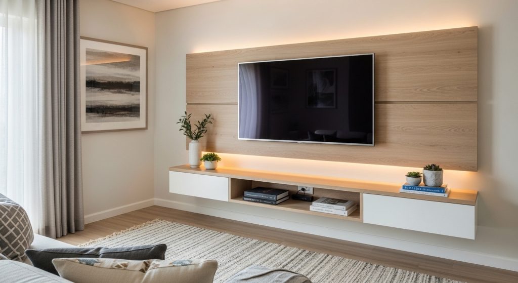 wood TV wall small apartment TV wall ideas