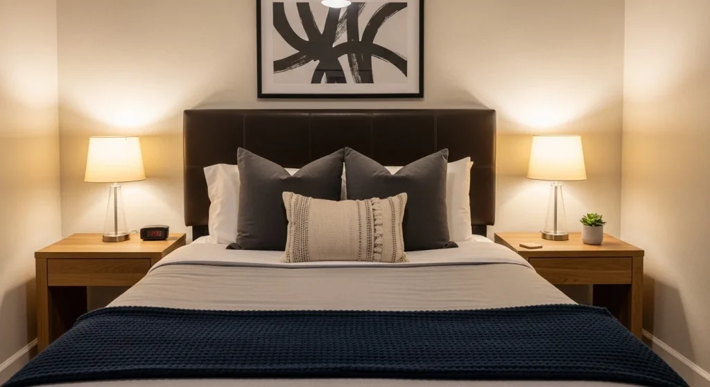 leather accent small apartment bedroom idea
