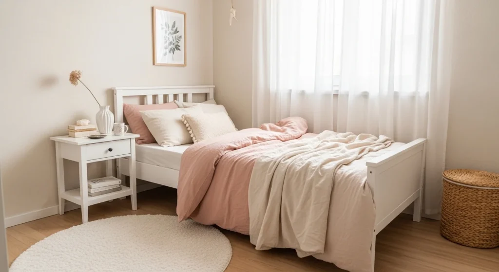 pastel aesthetic small apartment bedroom decor
