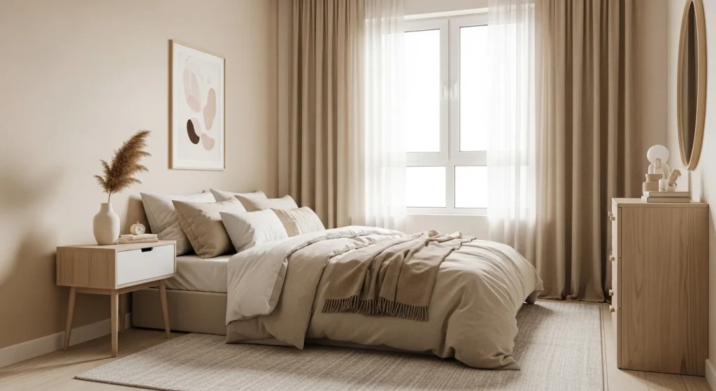 neutral toned cute small bedroom
