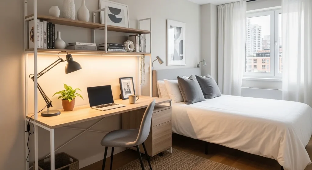 desk shelf combination small bedroom desk ideas
