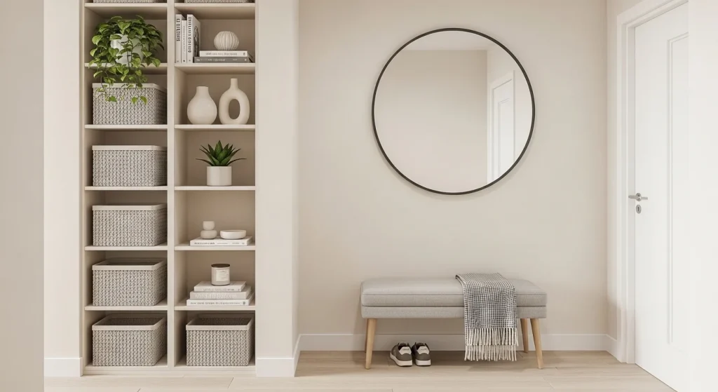 vertical shelf small apartment entryway ideas