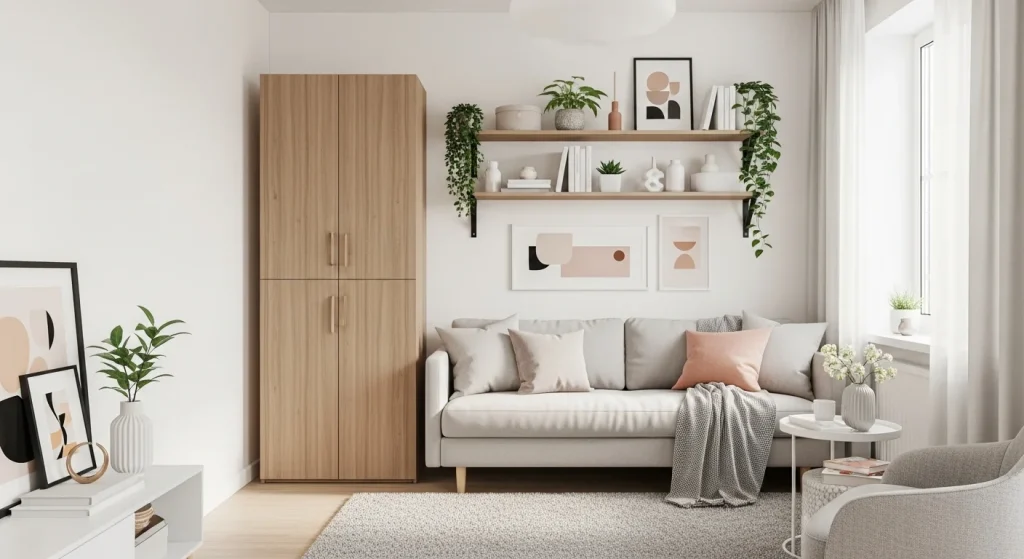 vertical storage small apartment living room ideas