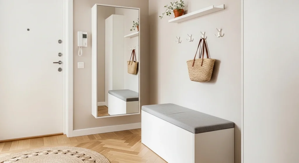 mirror storage small apartment entryway storage ideas
