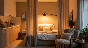 curtain divider studio bedroom layout