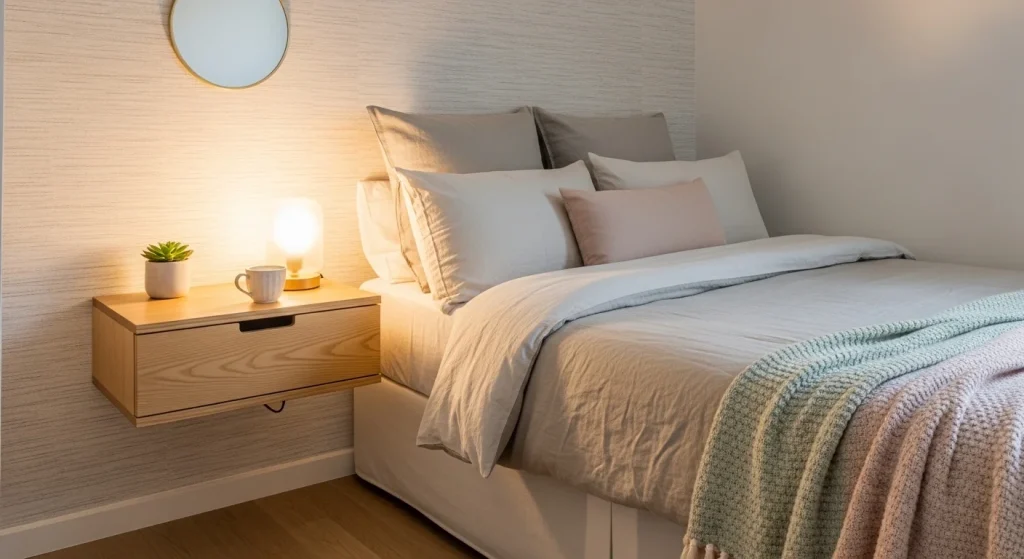 floating nightstand small apartment bedroom idea