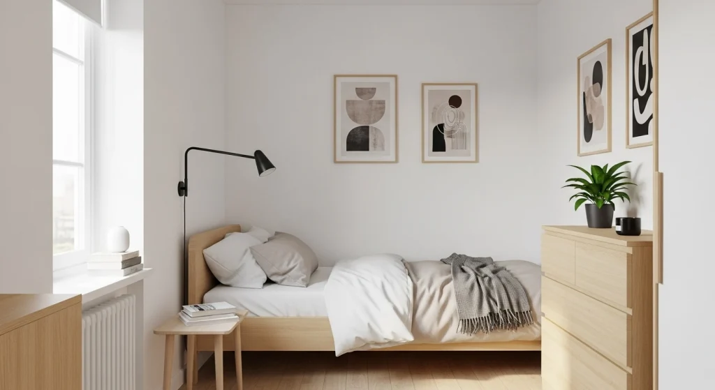 Scandinavian bedroom with black accent decor
