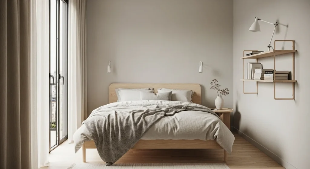 linen curtains in minimalist bedroom
