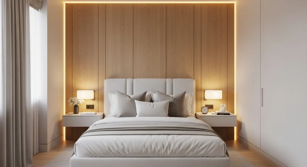 modern bedroom with wall panel accents