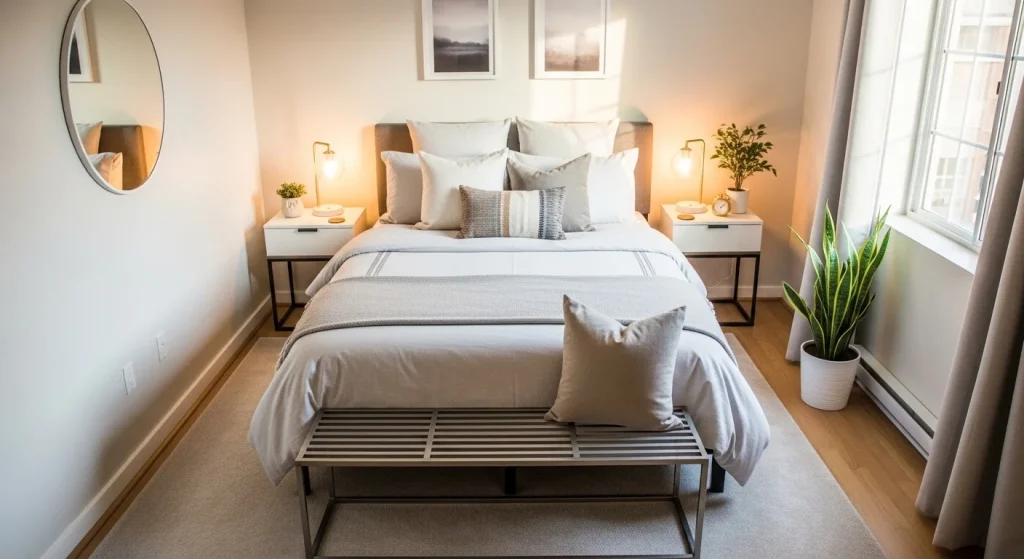 metal frame bedroom bench ideas