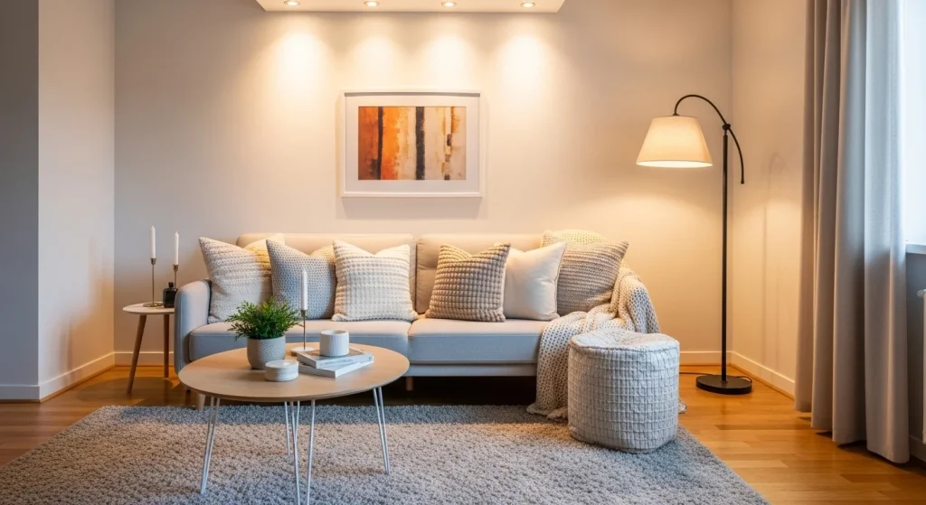 textured pillows cozy small apartment living room