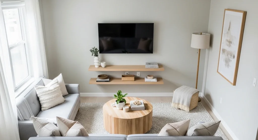 wall mounted TV small apartment living room ideas