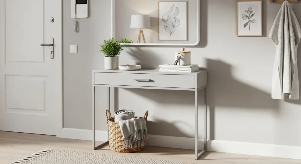 console table small apartment entryway storage ideas
