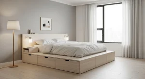 platform storage bed studio apartment