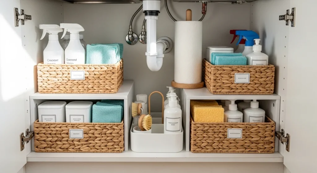 under sink storage small apartment kitchen organization ideas