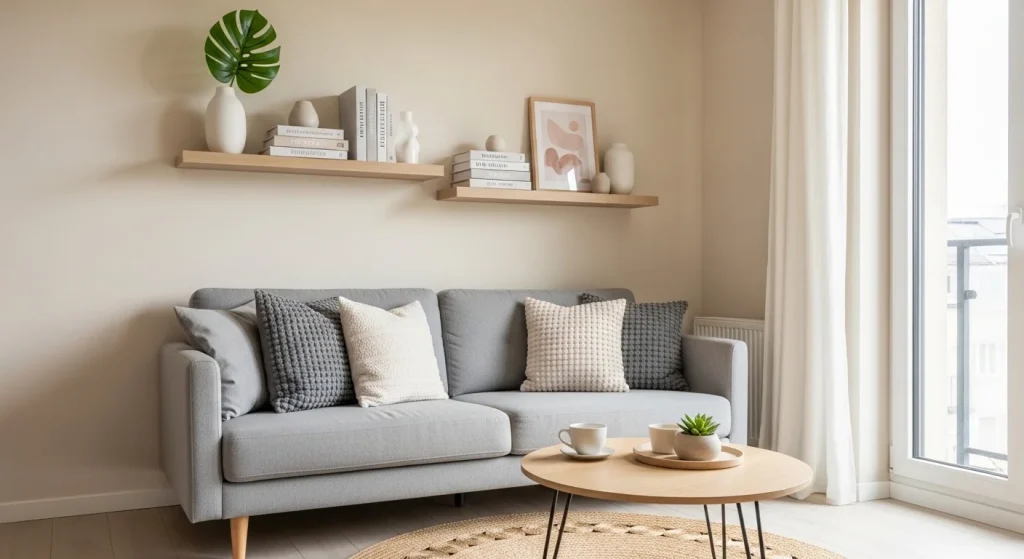floating shelves modern small apartment living room ideas