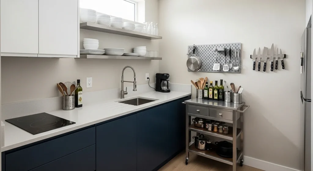 Rolling cart storage in small kitchen