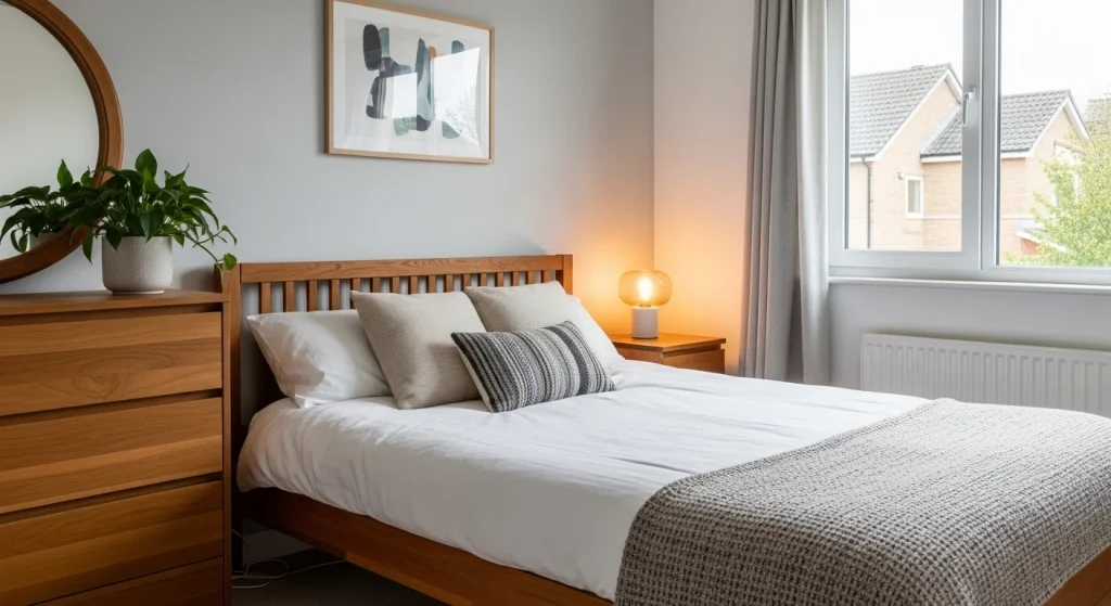 wood tone small apartment bedroom idea for men
