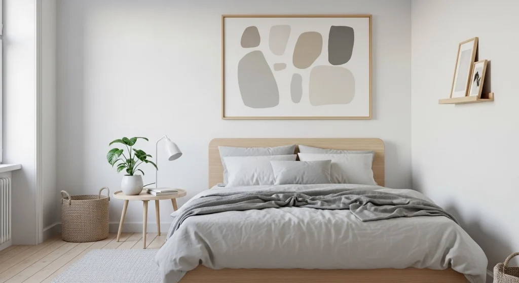 Scandinavian bedroom with minimalist wall art
