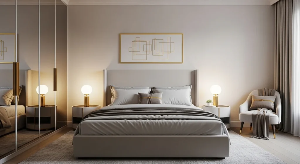 luxury bedroom with gold decor accents