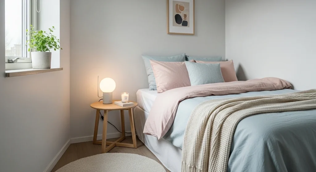 cute nightstand decor in small bedroom
