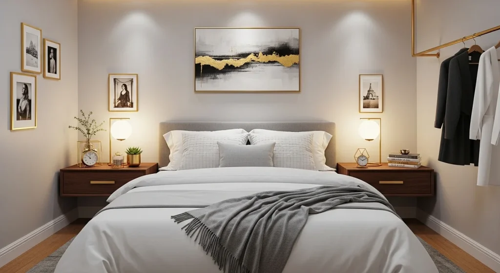 modern bedroom with floating nightstand
