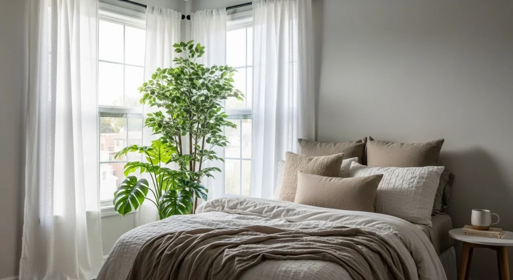floor plant bedroom window decor ideas