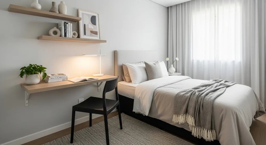 slim wall mounted small bedroom desk ideas
