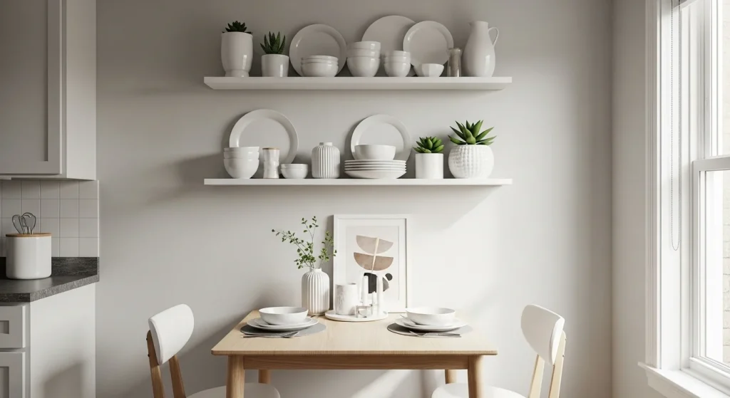 floating shelves small apartment dining area ideas