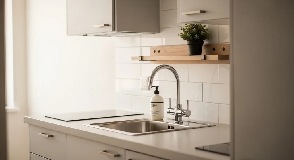 over sink shelf small apartment kitchen storage ideas