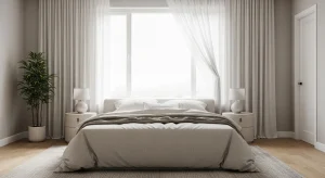 bed facing window studio apartment