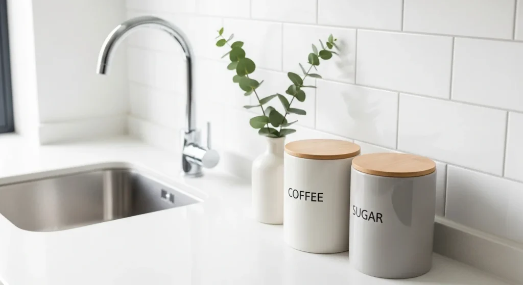 ceramic canisters small apartment kitchen counter decor ideas
