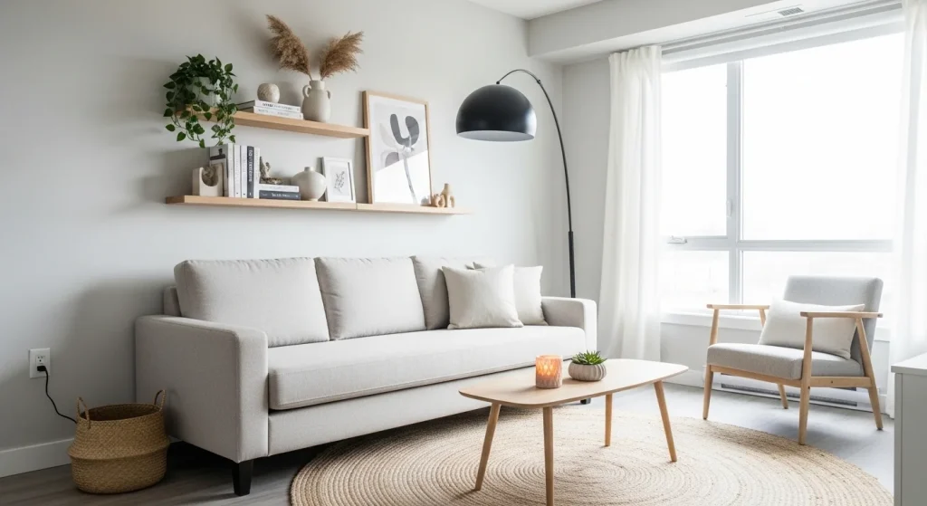 floating shelves modern small apartment decor ideas