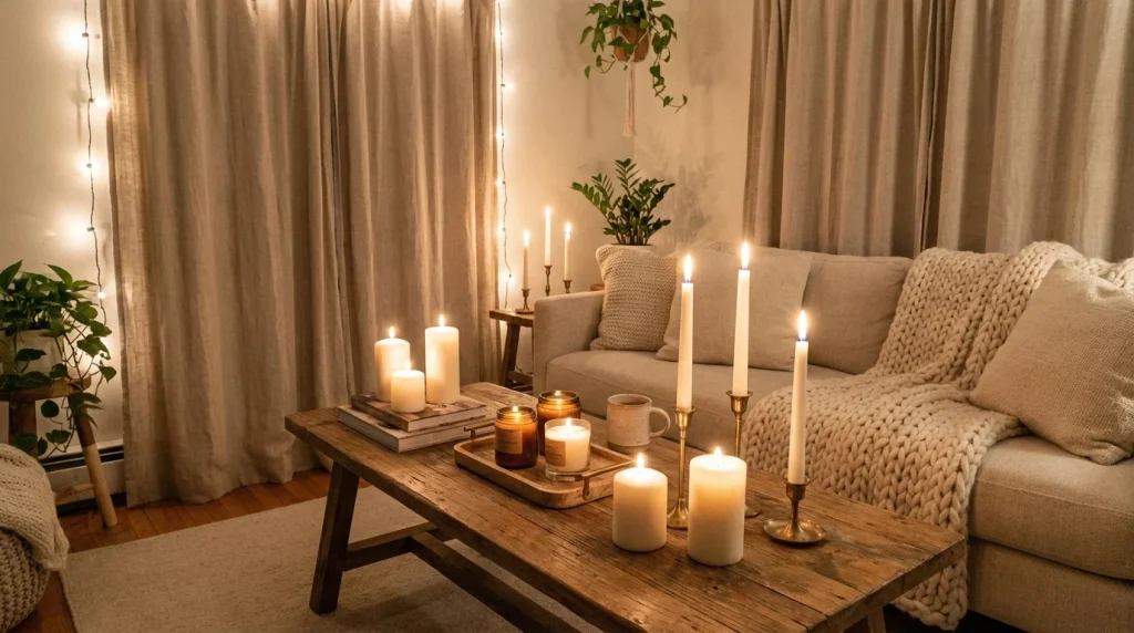 candle decor cozy small apartment decor ideas