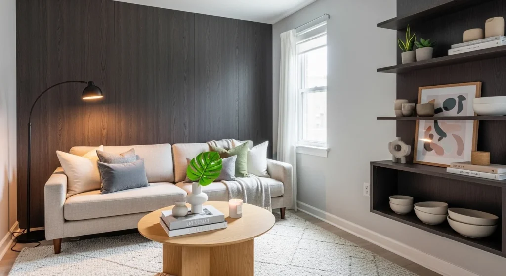 dark wood small apartment wall panel ideas