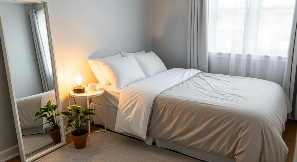 floor mirror aesthetic small apartment bedroom idea
