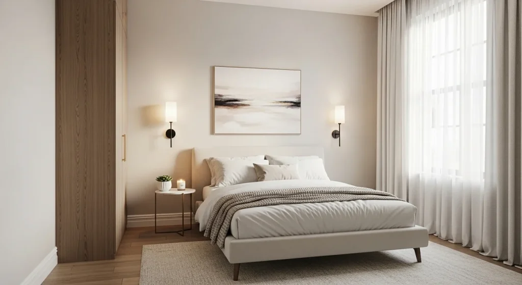 Slim corner storage cabinet maximizing unused corner space in a small bedroom