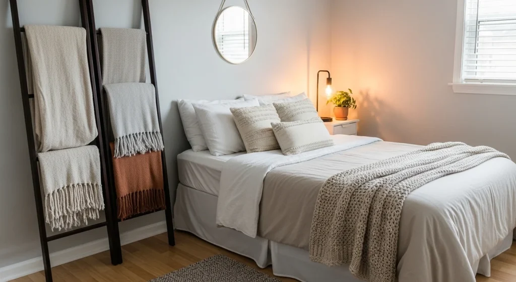 dark wood blanket ladder decor ideas