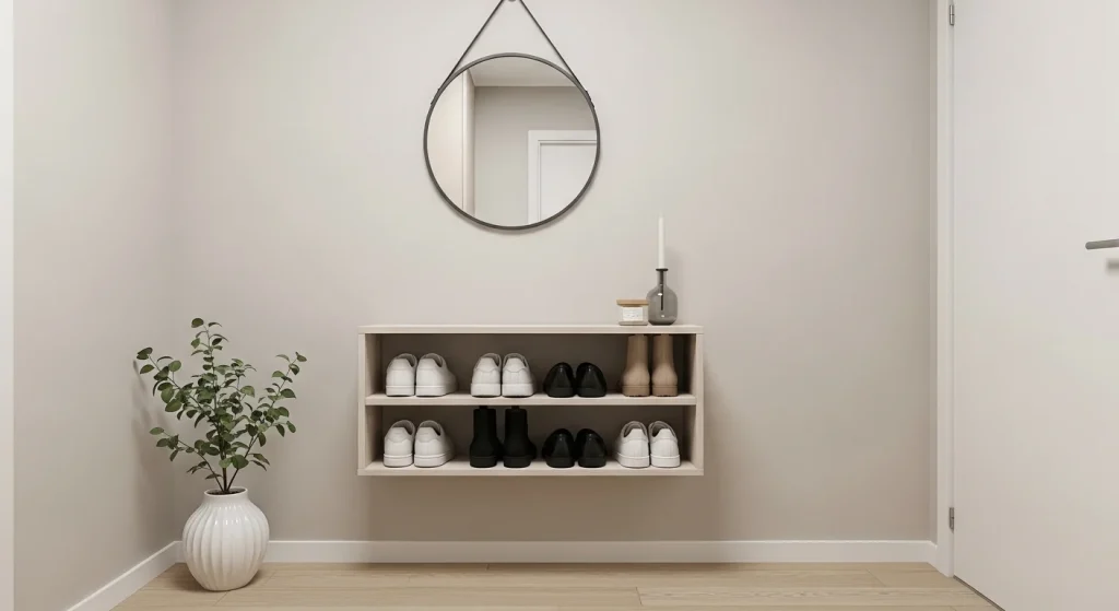 floating shoe shelf small apartment entryway storage ideas
