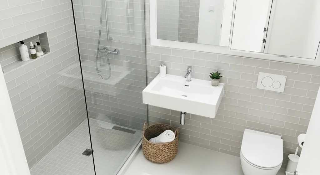 glass shower minimal small apartment bathroom ideas