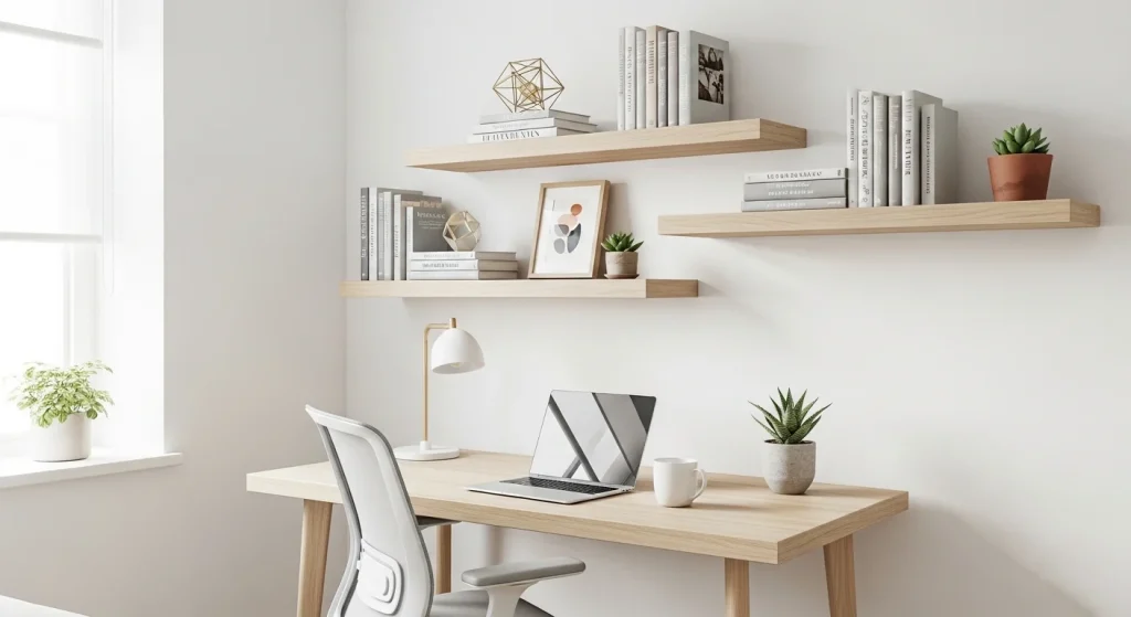 loating shelves small apartment workspace ideas