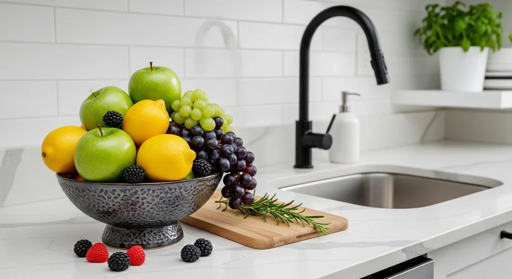 decorative bowl small apartment kitchen counter decor ideas
