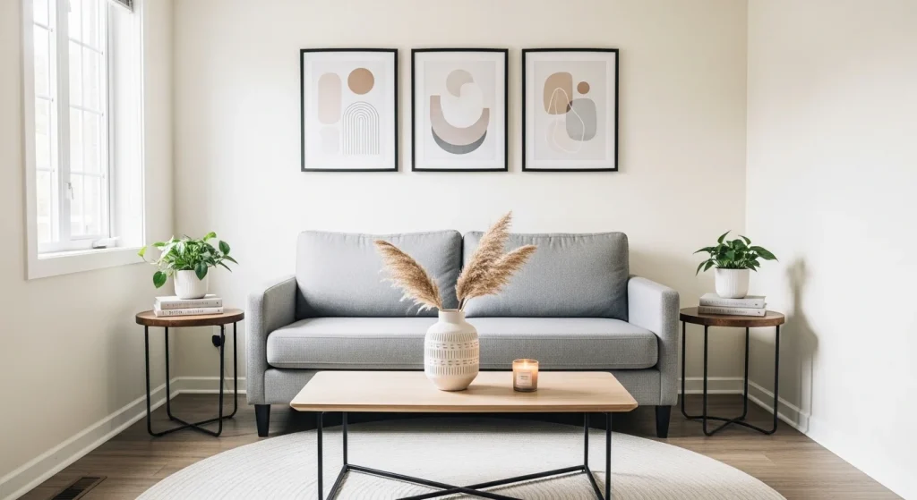 symmetrical wall art small apartment living room wall decor ideas