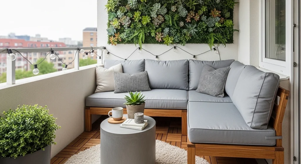 corner sofa small apartment balcony seating ideas