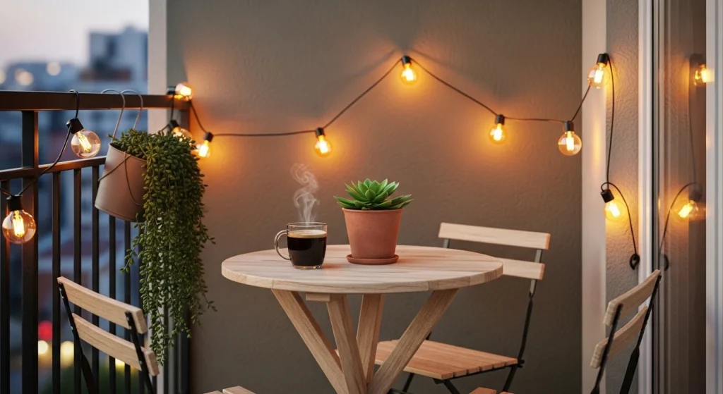Balcony coffee corner cozy setup idea